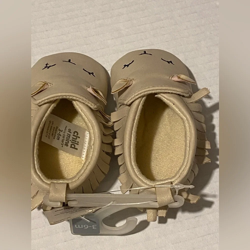 Carter’s Child of Mine 3-6 months beige shimmer fringe moccasin shoes
